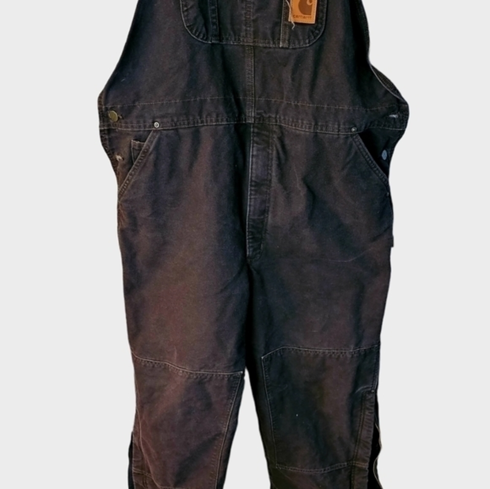Carhartt Bibs‎ Overalls Quilt Insulated Duck Sandstone Men 42x32 R27- NOTE - Picture 4 of 16